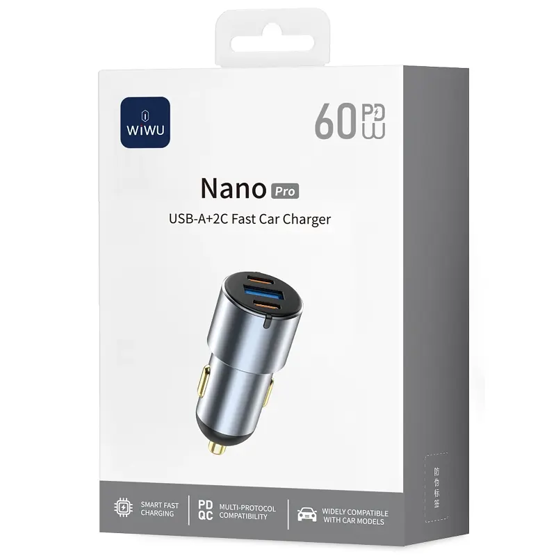 АЗП WIWU CC032 Nano Pro PD60W+QC3.0 1USB-A/2C Gray - фото 2