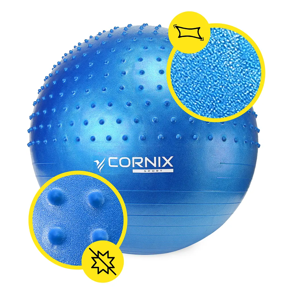 М'яч для фітнесу (фітбол) Cornix 65 см напівмасажний Anti-Burst Blue XR-0475 - фото 6