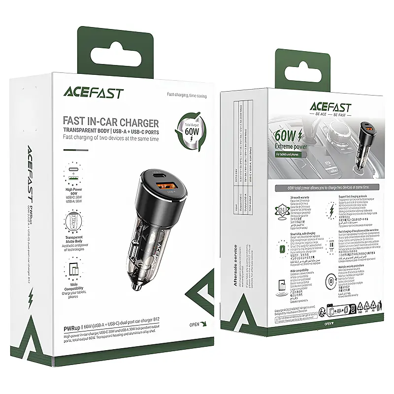 АЗУ Acefast B12 PD30W+QC3.0 total 60W (1USB-A/1C) Black - фото 4