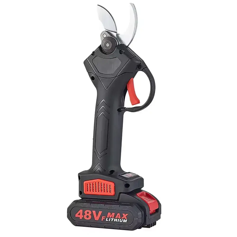 Секатор аккумуляторный в кейсе садовый для обрезки веток деревьев кустарников 2 аккумулятора 48 Вт Черный - фото 3