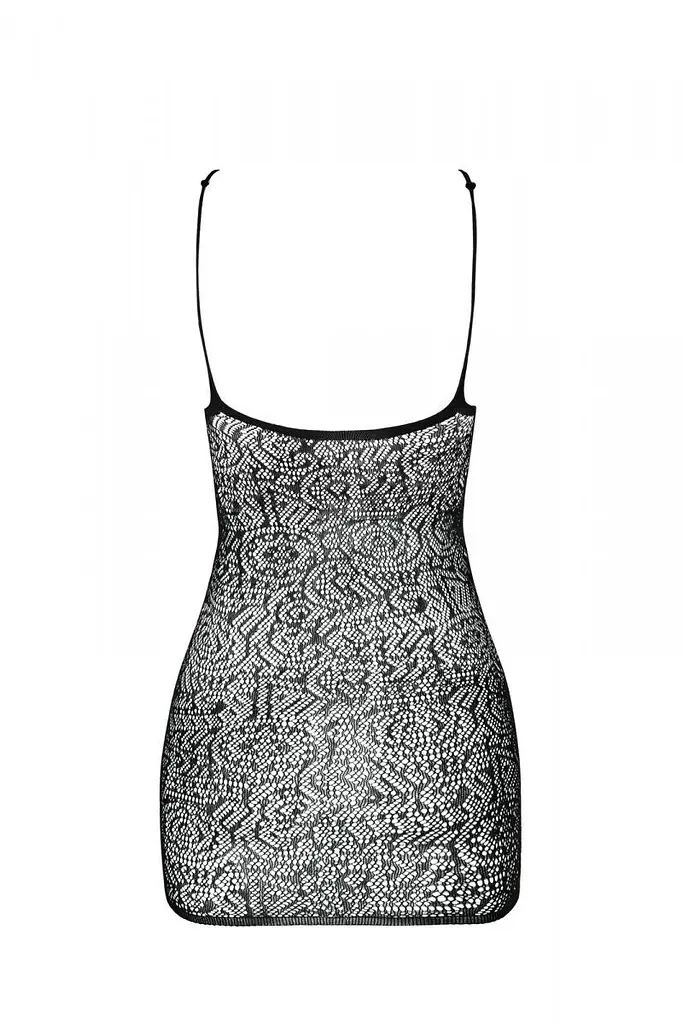 Ажурна мінісукня на тонких бретелях Passion BS096 One Size, black, плетіння на грудях - фото 4
