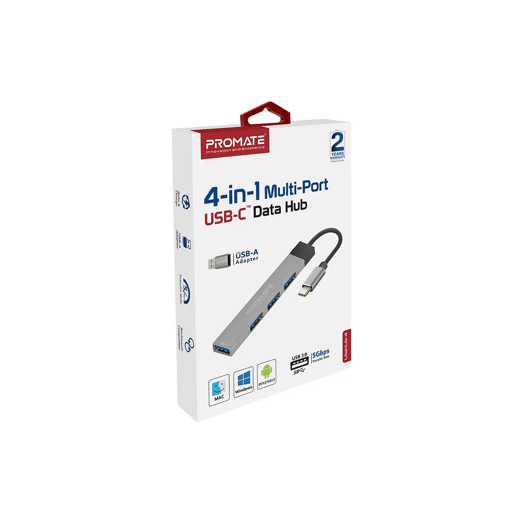 Концентратор Promate USB-C 4-in-1 порти Promate litehub-4.grey (litehub-4.grey) - фото 6