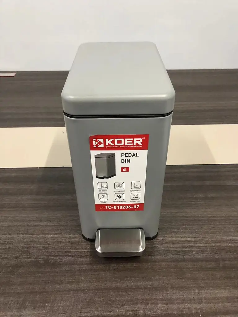 Відро для сміття з плавним закриттям прямокутне Koer TC-010206-07 6 л сірий KR5596, Сірий - фото 3