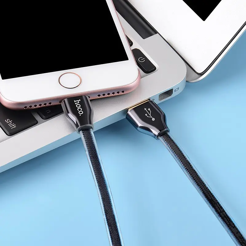 USB Cable Hoco X7 Golden Jelly Knitted Lightning Black 1.2m - фото 3