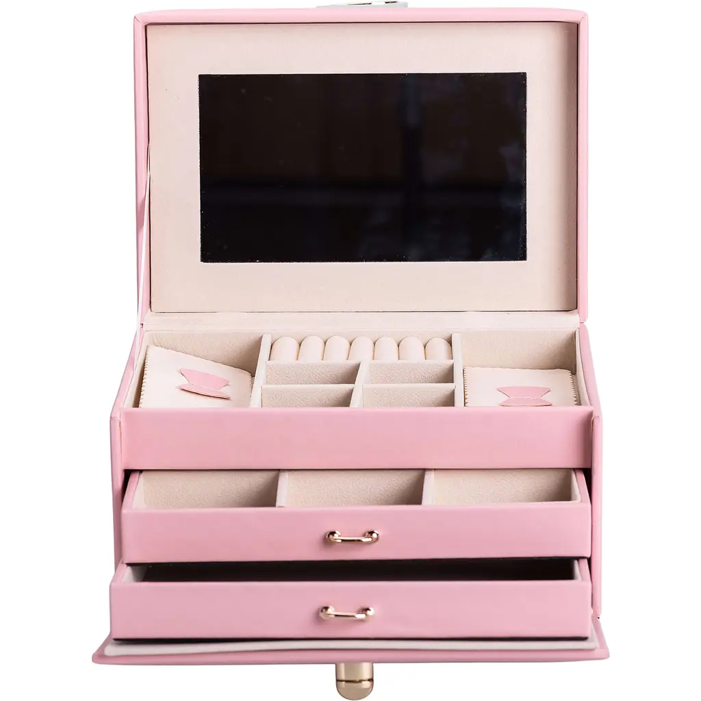 Кейс-скринька Yiwu для прикрас на кнопці 22.5x15.5x13 см рожевий HP-5-17P - фото 2