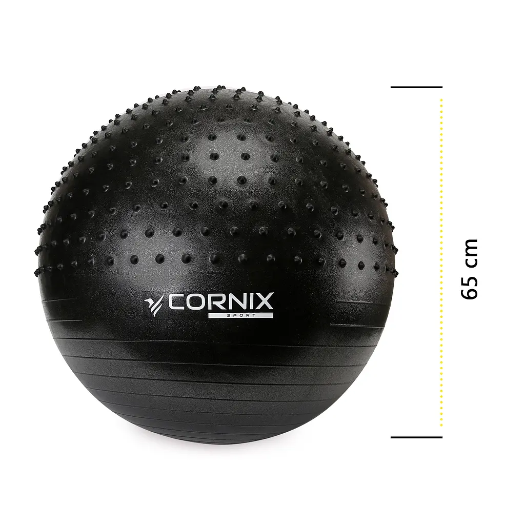 М'яч для фітнесу (фітбол) Cornix 65 см напівмасажний Anti-Burst Black XR-0474 - фото 6