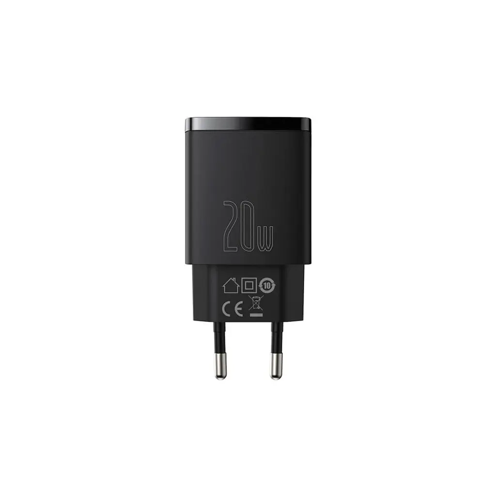 Зарядний пристрій Baseus Compact швидке заряджання USB-A + USB-C 20 Вт EU чорний (CCXJ-B01) - фото 2