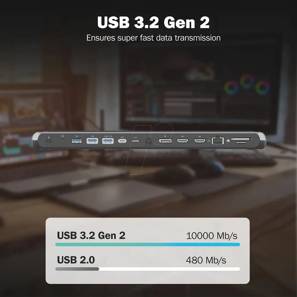Док-станція Digitus USB-C 2xHDMI/1xDP/3xUSB-A/USB-C/RJ54/PD/Audio (DA-70919) - фото 6