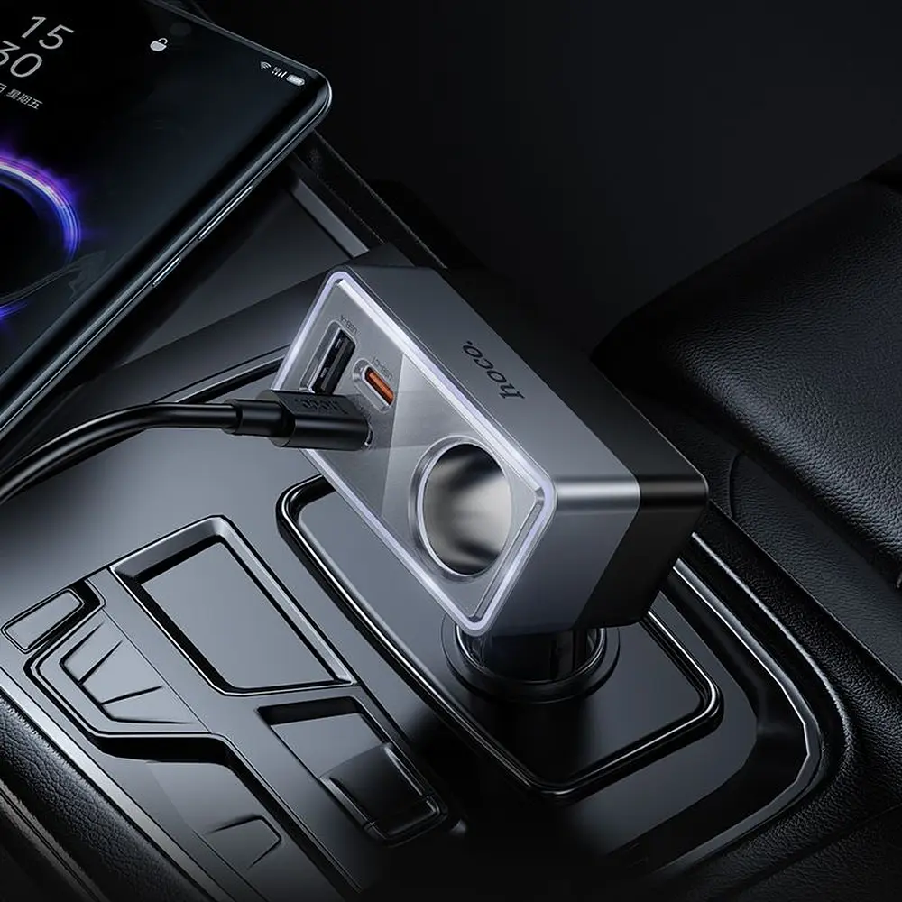 АЗП Hoco Z65A Smart cigarette lighter(PD45W/2C1A) car charger Black - фото 3