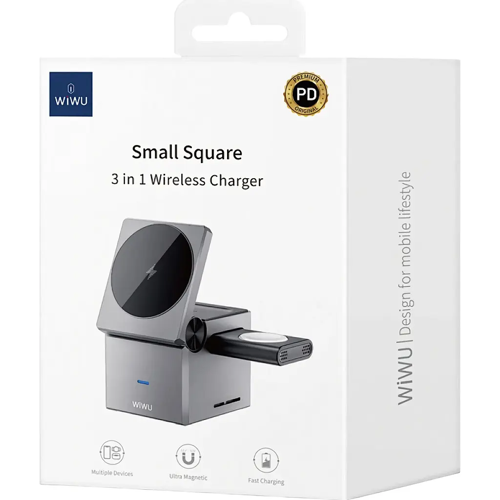 Бездротовий зарядний пристрій WiWU Wi-W030 3in1 Wireless Charger with MagSafe Black [121107] - фото 5