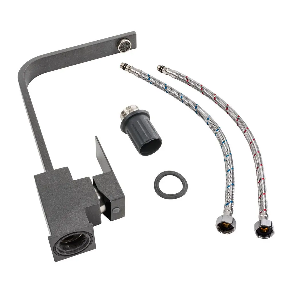 Смеситель кухонный Platinum 179 NES (3007) однорычажный поворотный из нержавеющей стали морион (SP000041063) - фото 2