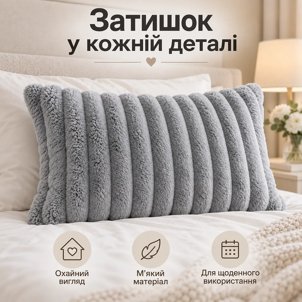 М'яка плюшева хутряна наволочка Solve сіра 48 x 74 см (KT9001021) - фото 9