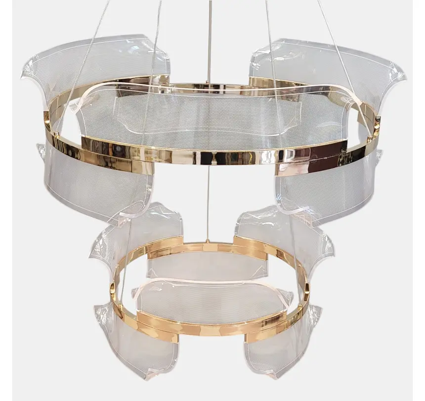 Двоярусна підвісна LED-люстра Artlight 512162/60+40GD золота з двома кільцями та прозорими акриловими розсіювачами - фото 4