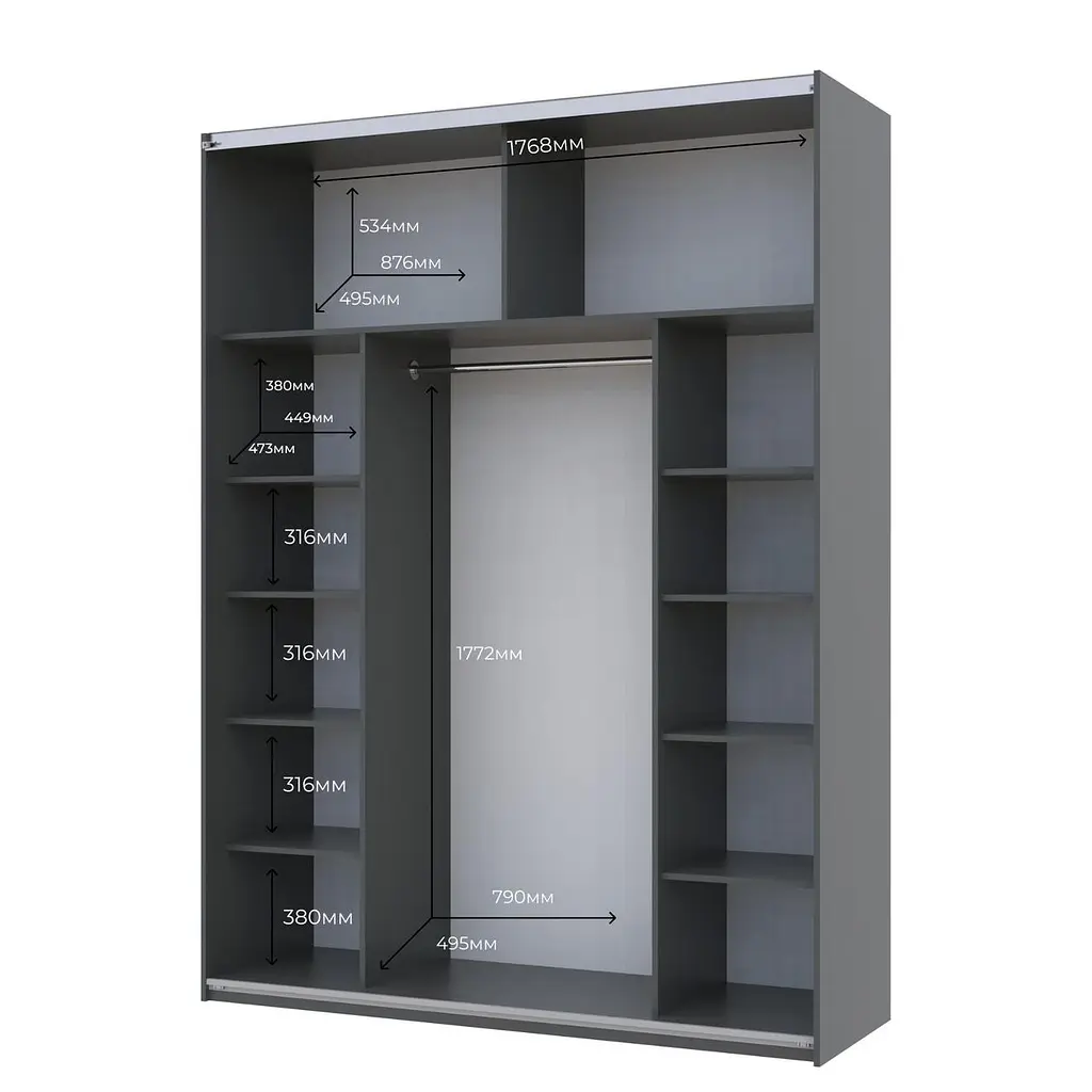 Шафа-купе Doros G-Caiser Графіт Графіт 2 ДСП / 3 частини 180х60х240 (42005089) - фото 6