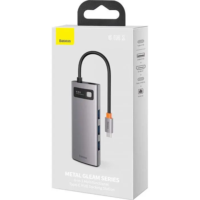 USB-хаб Baseus Metal Gleam Series 6-in-1 Multifunctional Type-C Hub Docking Station Space Gray (CAHUB-CW0G) [75252] - фото 4