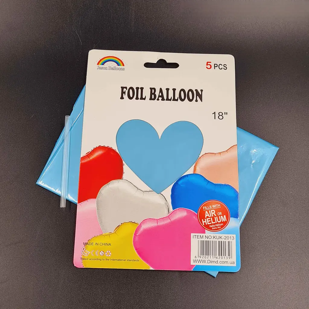 Фольгированный шарик JS Balloon "Сердце" 45 см (18") 5 шт наполнение воздухом или гелием для тематических вечеринок Голубой - фото 2