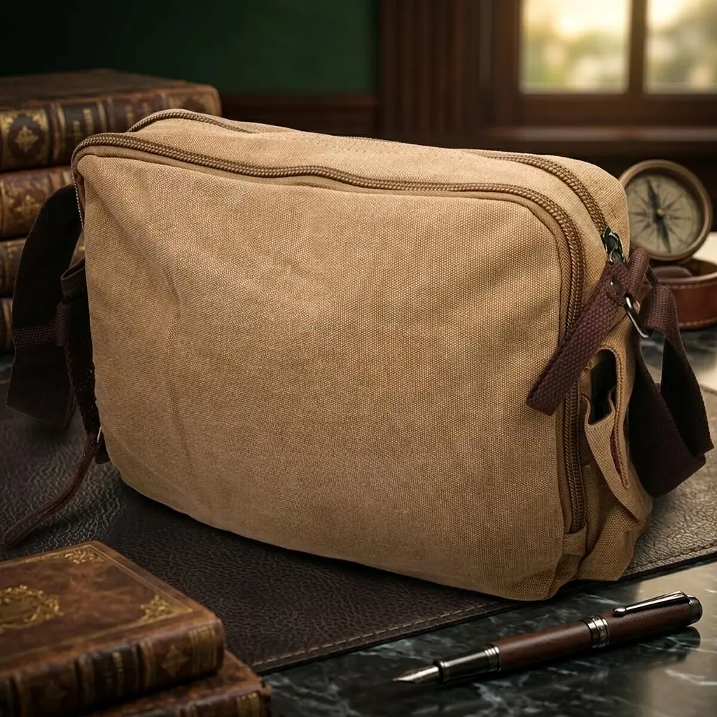 Функціональна чоловіча сумка месенджер із щільного текстилю Vintage 22206 пісочний - фото 4