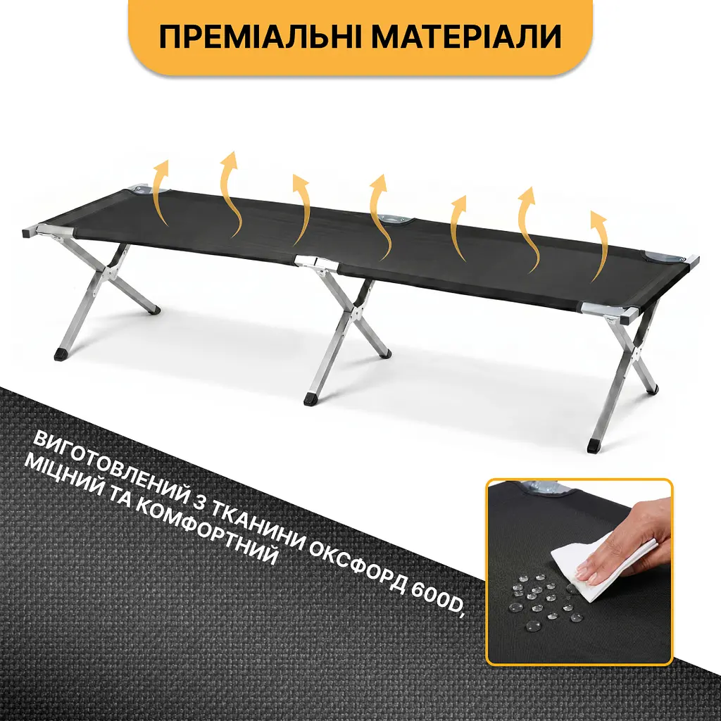 Армійська похідна розкладачка LEOBRO до 120 кг Чорна (LB-MC-A1-BLK) - фото 3