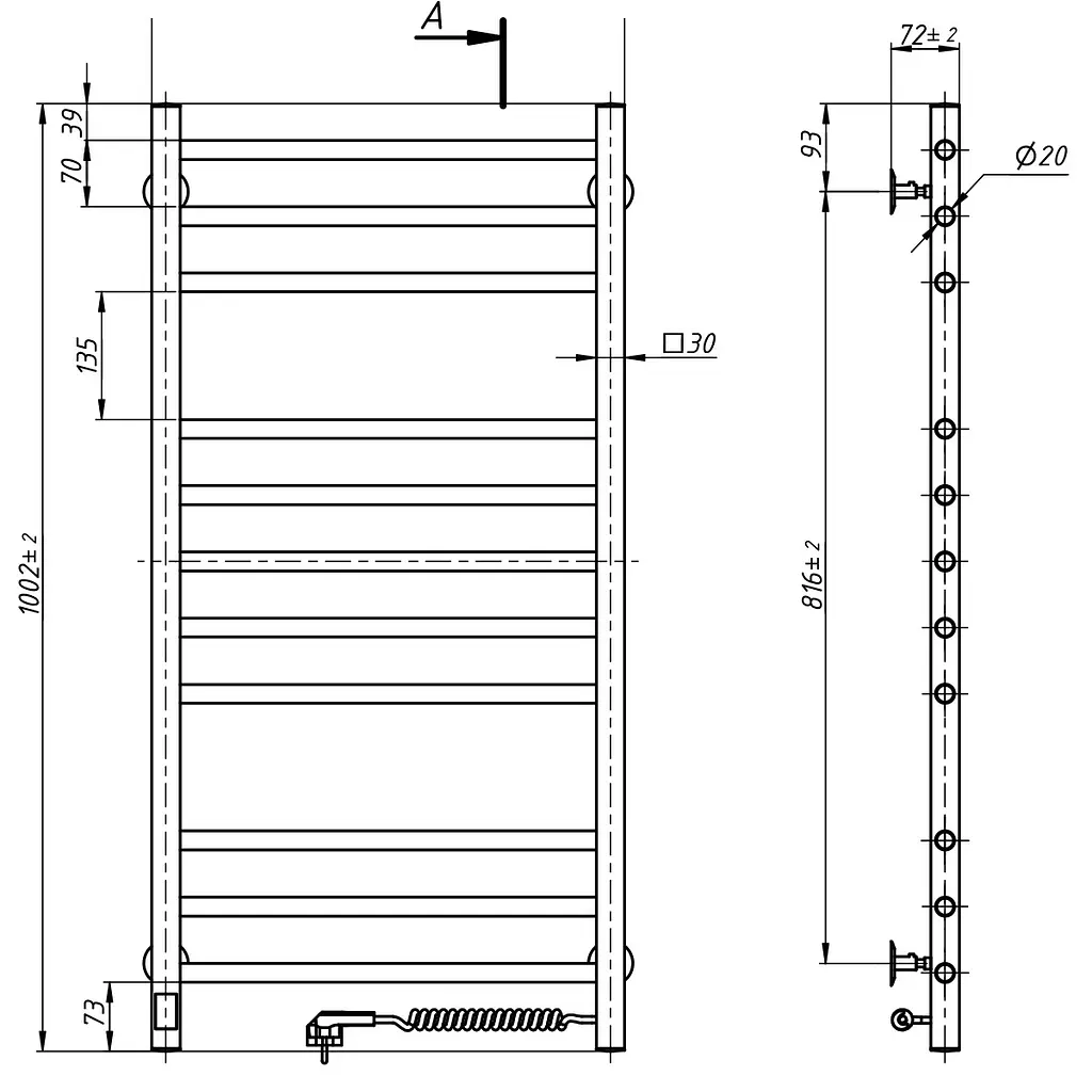 Електрична рушникосушка Navin Класик Квадро 500x1000 Sensor з таймером, права 10-016053-5010, Хром, Праве, Електронний - фото 4