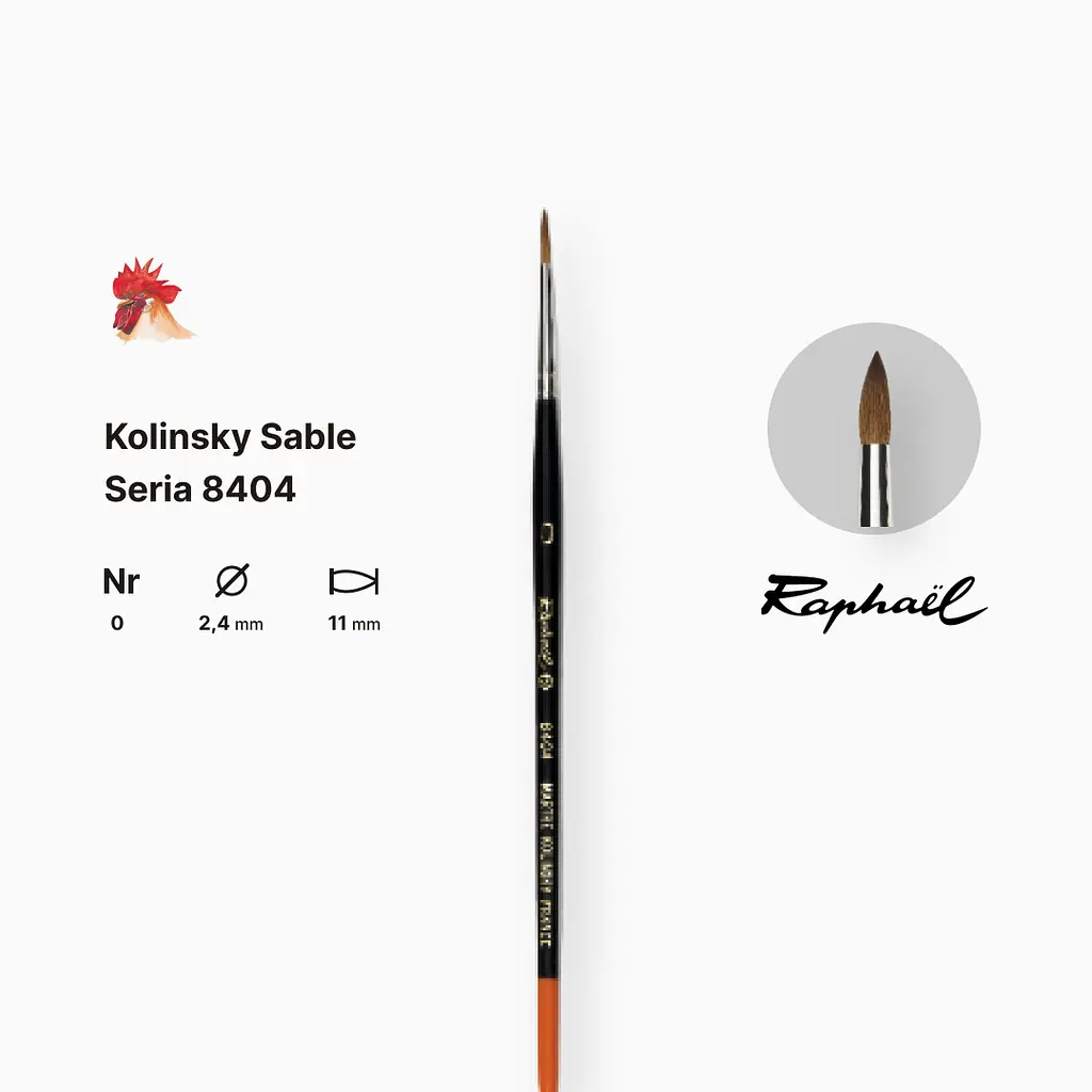 Пензель колонок круглий Raphael Kolinsky Sable, №0, професійний, коротка ручка - фото 2
