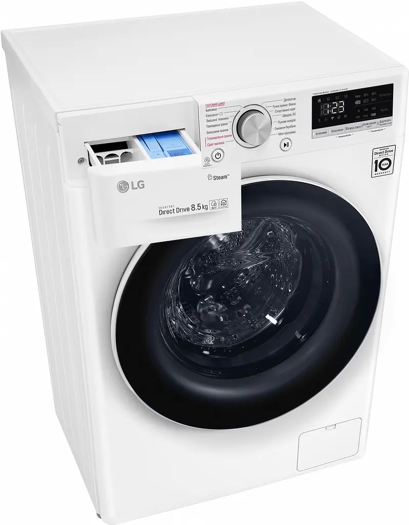Пральна машина LG з фронтальним завантаженням F2V5GS0W, 8,5кг, 1200, A+++-30%, Пар, глибина 47см, Дисплей, Інвертор, Білий (F2V5GS0W) - фото 7