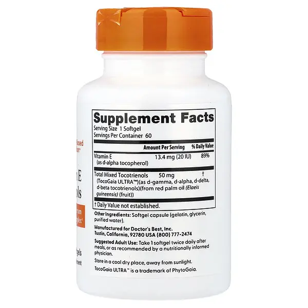 Вітамін Е Vitamin E Tocotrienols 60 Softgels Doctor's Best vit0006339 - фото 2