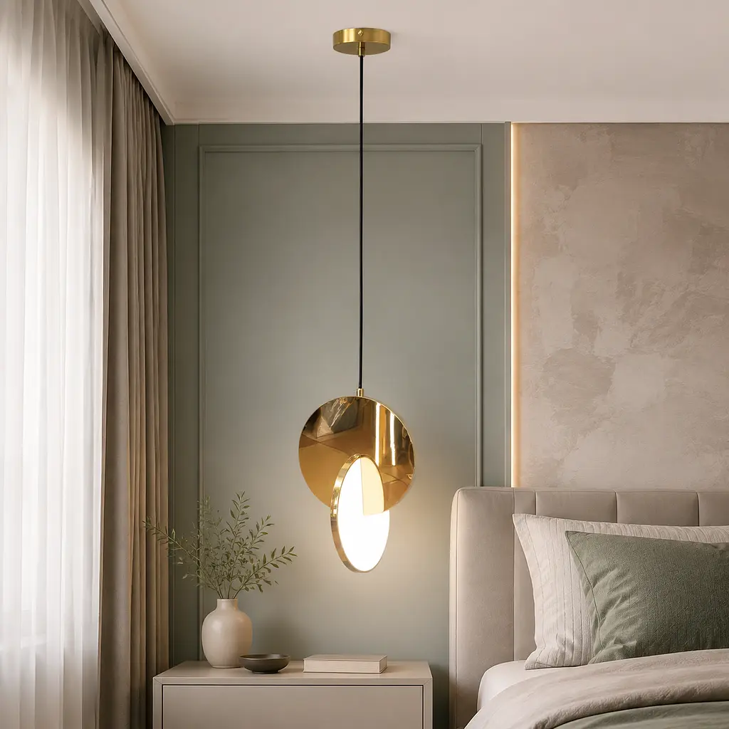 Золотий дизайнерський LED-підвіс Artlight 8219S GD із дзеркальною латунною пластиною та світловим колом - фото 2