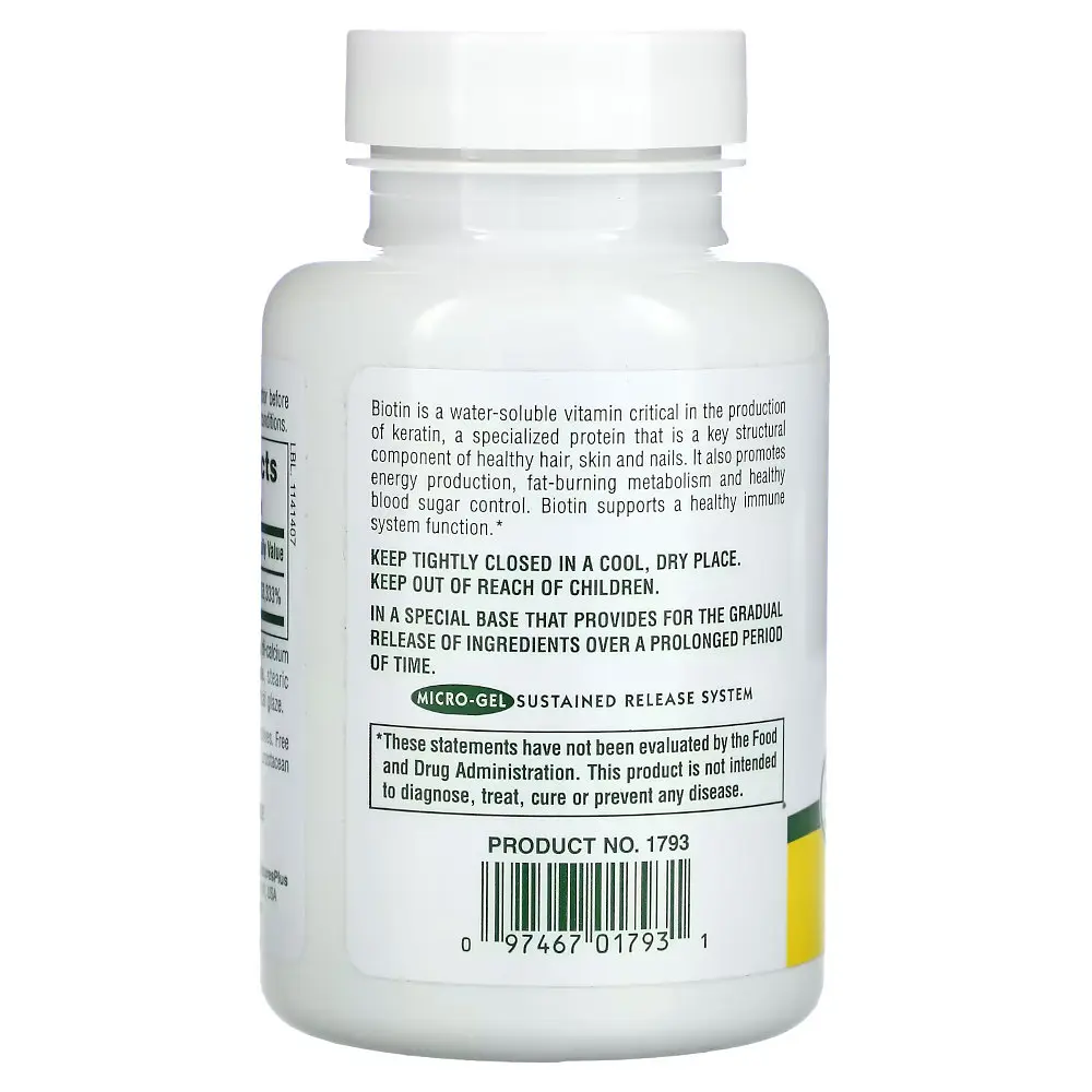 Вітаміни та мінерали NaturesPlus Biotin 10000 mcg 90 таблеток - фото 3