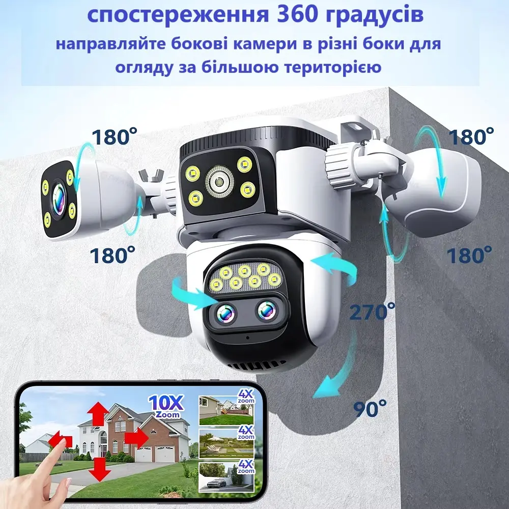 Вулична WiFi IPкамера  CS621-10K  20Мп  біло-чорна 4 об'єктиви поворотні Зум 10-х - фото 7