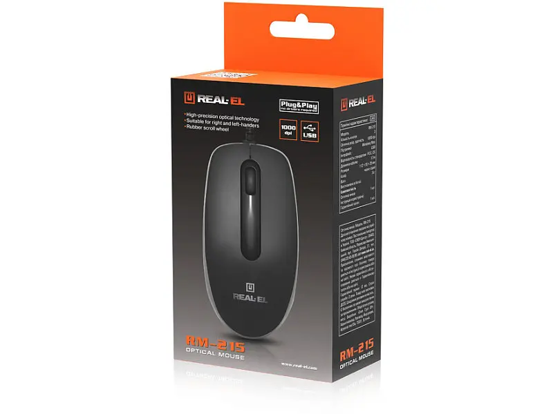 Миша REAL-EL RM-215 Black (EL123200037) - фото 11