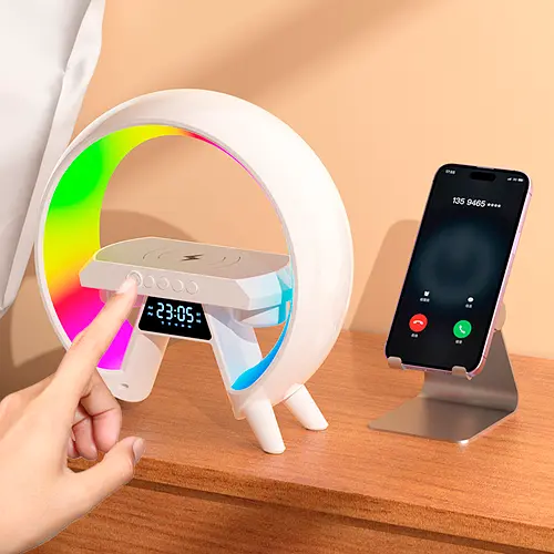 Акумуляторний нічник XM-X63 RGB з годинником, бездротовою зарядкою та Bluetooth колонкою (Білий) - фото 6