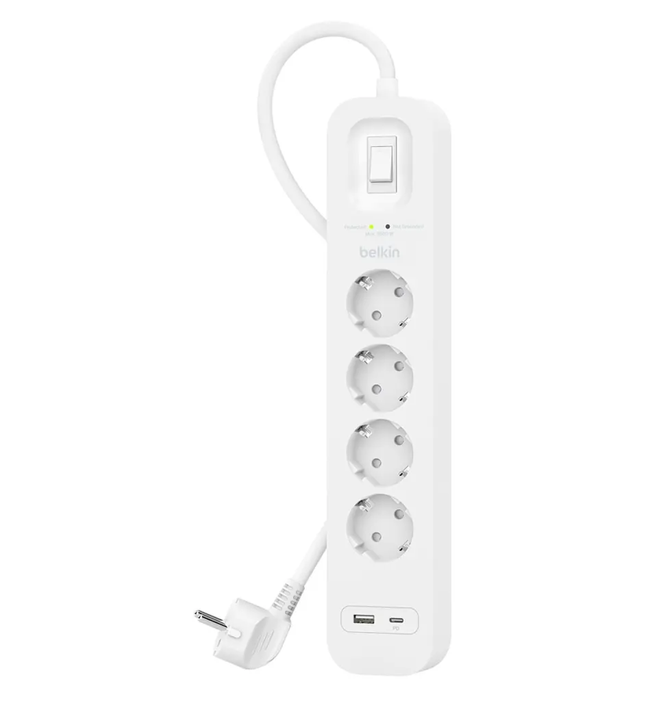 Мережевий фільтр-подовжувач Belkin Surge Protections SRB001VF2M-V2 White, 2 м, 4хТип F, 3x1.5мм кв, 16 А, USB-A/USB-C 18 Вт - фото 2