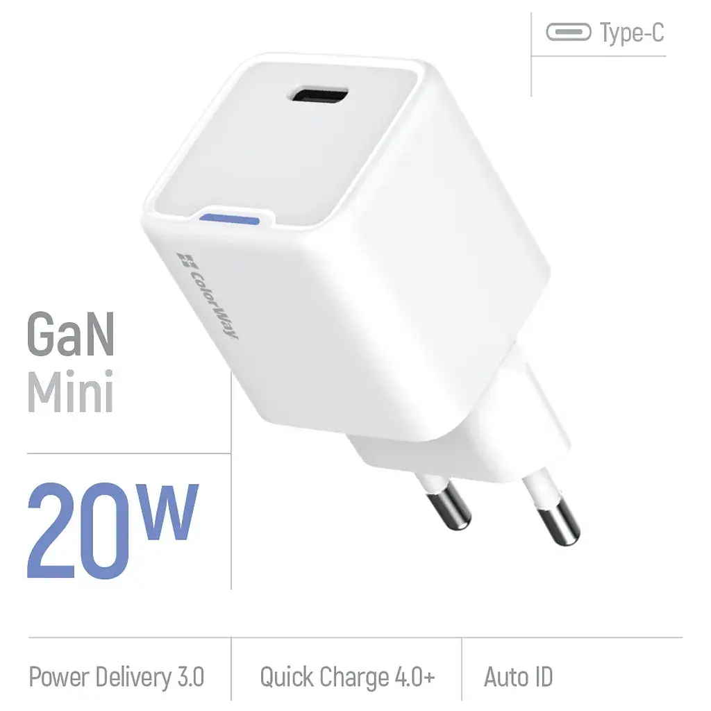 Зарядний пристрій ColorWay C101C GaN Mini 20W PD PPS USB-C white (CW-CHS059PD-WT) - фото 7
