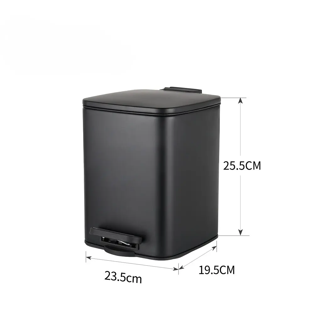 Відро для сміття з плавним закриттям квадратне Zerix Kubix-TC0106 Black 6 л Black ZX5890, Чорний матовий - фото 2