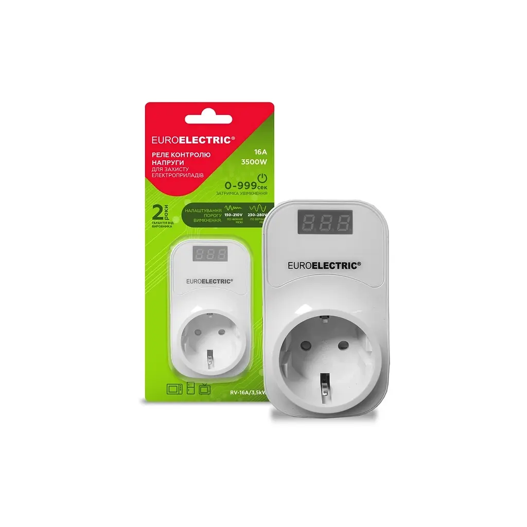 Реле напруги EUROELECTRIC 16А 3.5kW 150V-210V 230V-280V (RV-16A/3,5kW) - фото 2