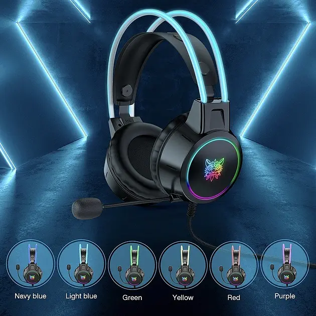 Накладні ігрові навушники Onikuma X15 Pro дротові з гарнітурою та RGB-підсвіткою чорні - фото 4