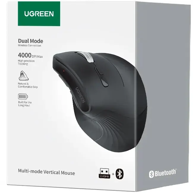 Мишка UGREEN 2.4GHz MU008 бездротова вертикальна 4000 dpi 4 кнопки чорний - фото 5