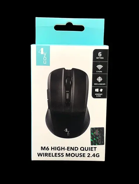 Миша бездротова 4you M6 black ( Тиха, 2.4Ггц, 6кн, 800-1600DPI) - фото 2