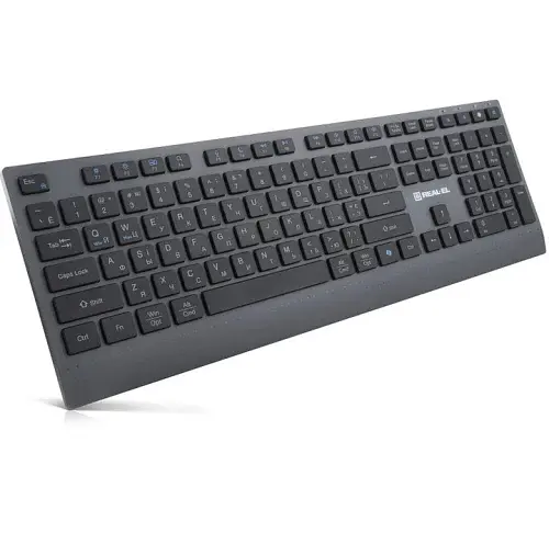 Клавіатура бездротова REAL-EL RK-715W, Black/Grey, EN/UA, Bluetooth/2.4GHz/USB, мембранні клавіші (109 шт), радіус дії до 10 м, кабель 1.5 м (EL123100051) - фото 2