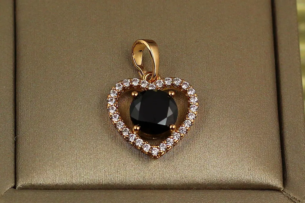 Кулон Xuping Jewelry обідок серце з чорним каменем 1,5 см золотистий