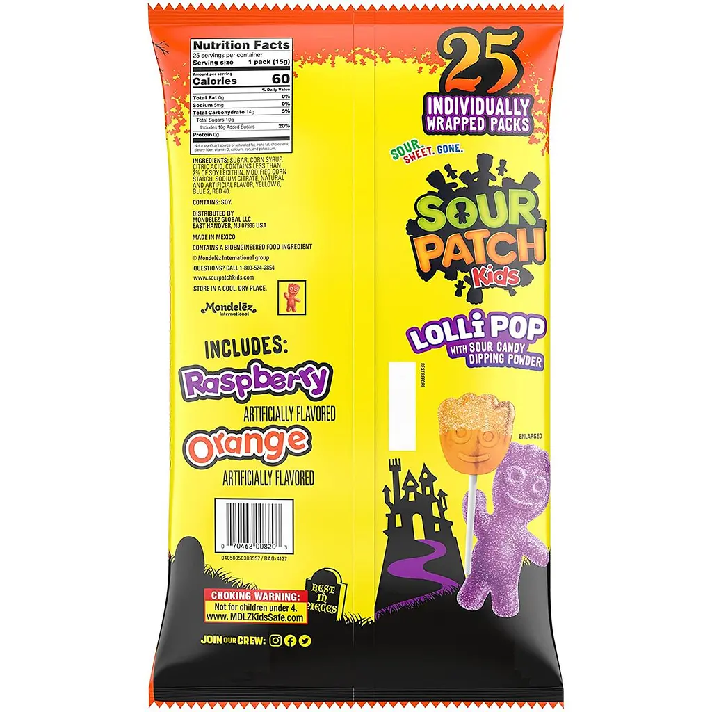 Набір льодяників з кислою посипкою Sour Patch Kids Lollipops 300g - 20 шт - фото 4