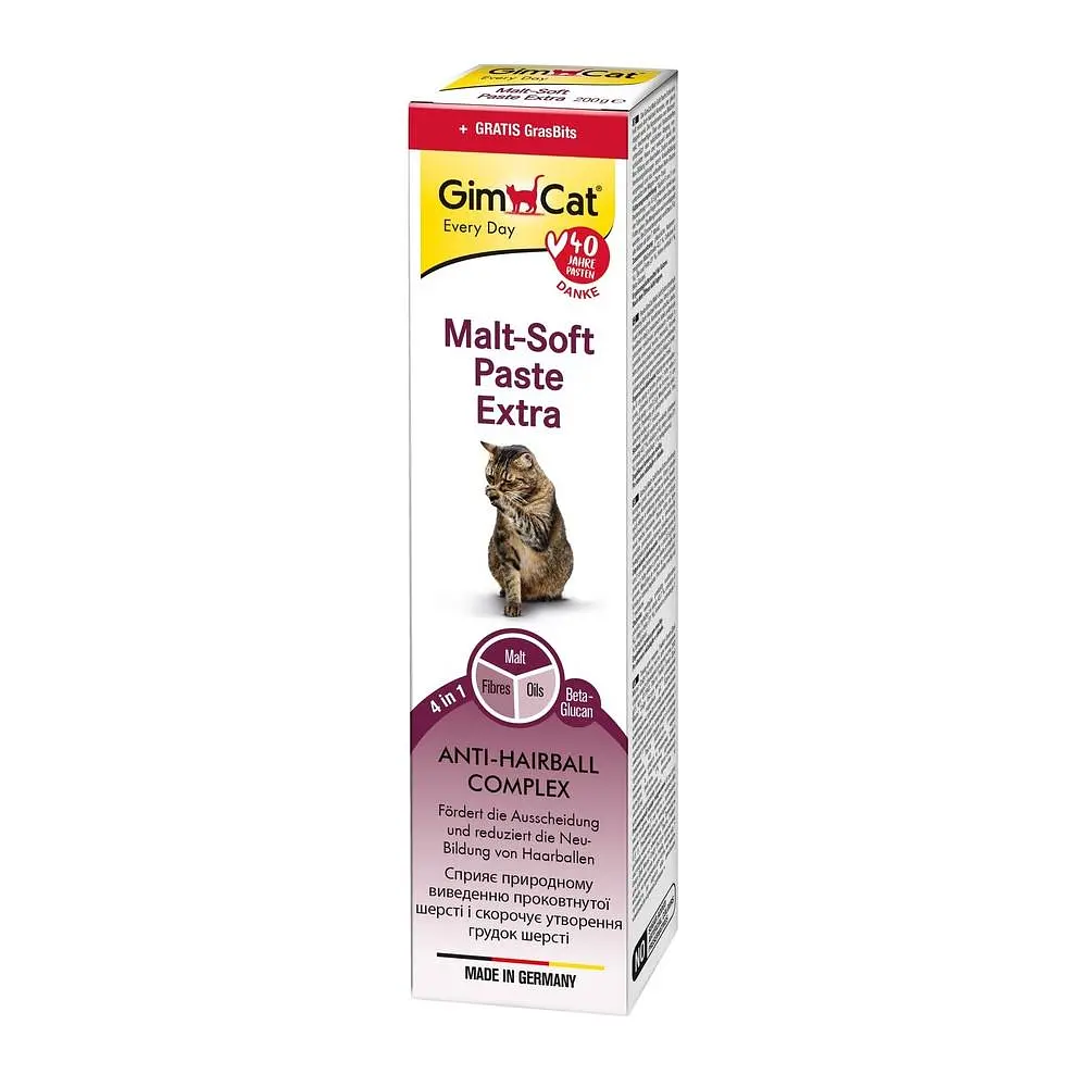 Набір: паста для котів для виведення шерсті зі шлунка GimCat Every Day Malt-Soft Paste Extra, 200 г та вітамінні таблетки трав'яні кульки GimCat Gras Bits, 10 г - фото 3