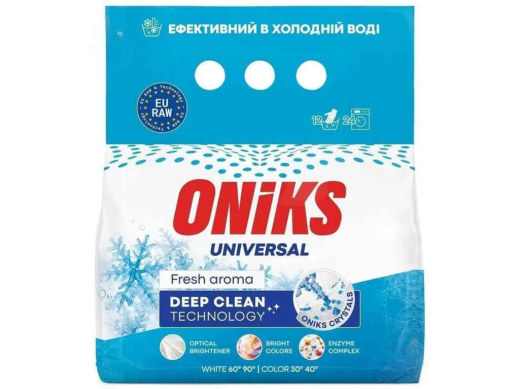 Пральний порошок ONIKS 1,2 кг безфосфатний Universal Fresh aroma