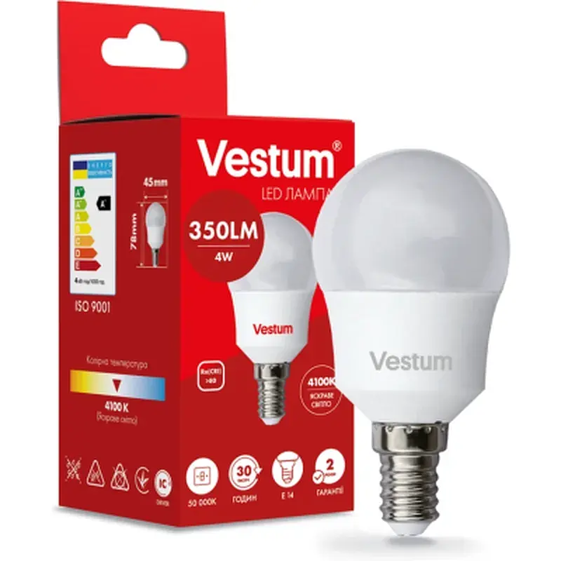 Лампочка Vestum G45 4W 4100K 220V E14 (1-VS-1207) - фото 2