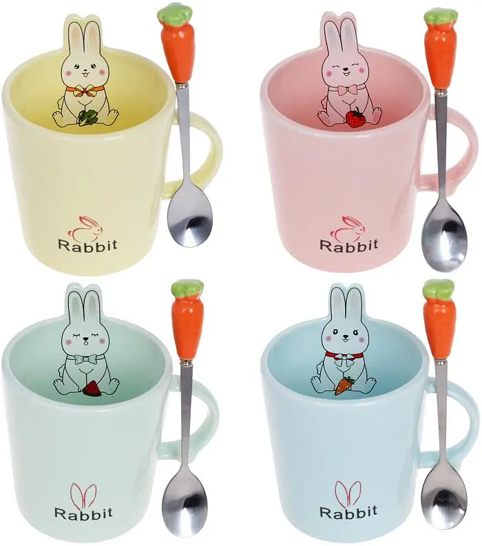 Кружка фарфорова "Rabbit" з кришкою та ложкою Bona Ø9 см kuh0009763 - фото 2