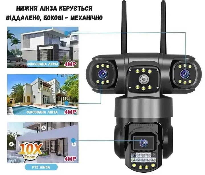 Вулична Wi-Fi IP-камера V380 з 3 об'єктивами 6 МП поворотна, нічне бачення 20 м, відеоспостереження - фото 3