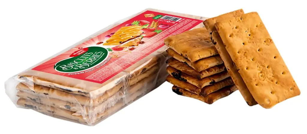 Печиво затяжне Житомирські ласощі з начинкою "BISCUITS & BERRIES" полуниця та родзинки 210 г * 8 шт - фото 2