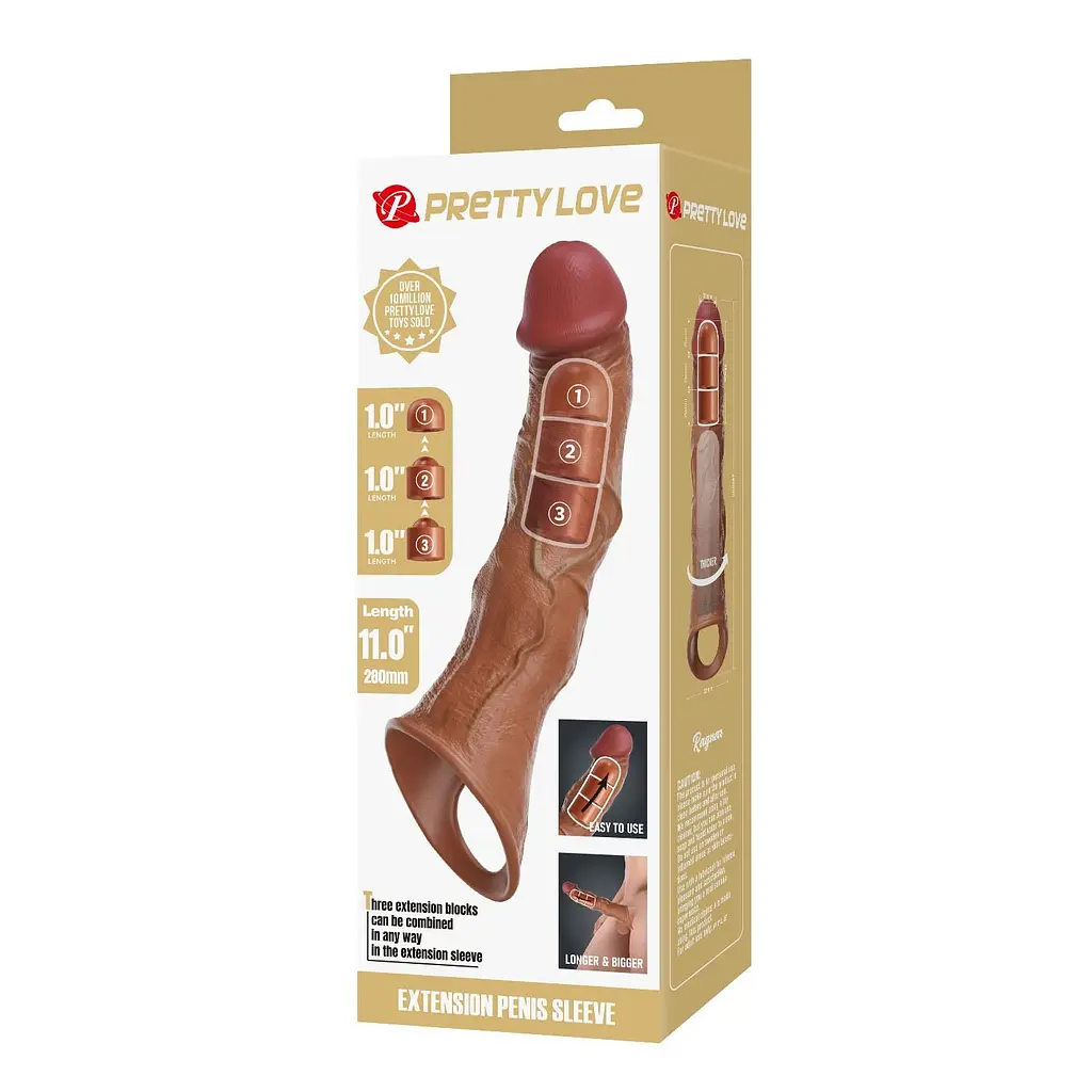 Насадка на пеніс Pretty Love Extension Penis Sleeve Blocks, 28 см (коричневий) - фото 9
