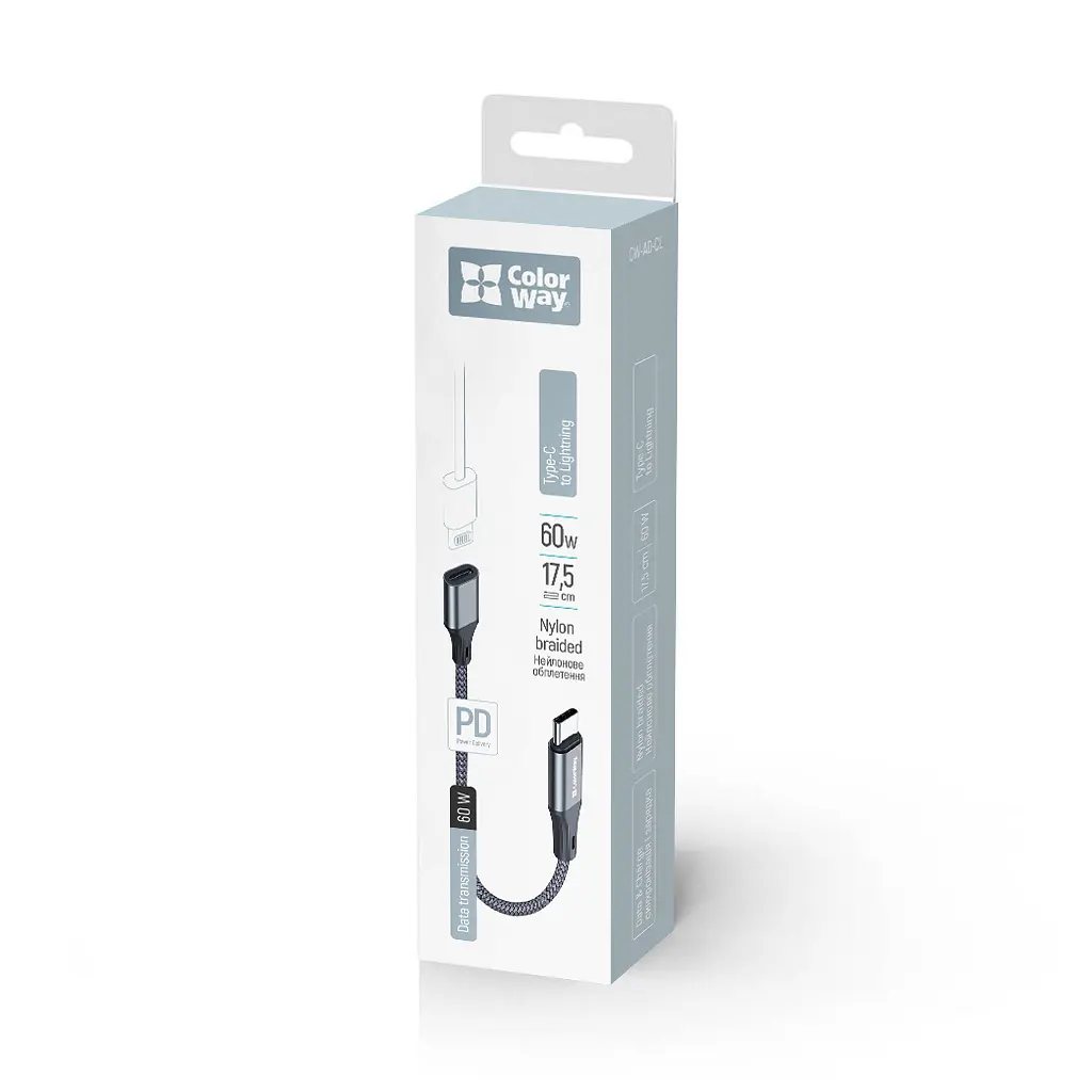 Переходник USB-C M to Lightning F 0.17m gray ColorWay (CW-AD-CL) - фото 5