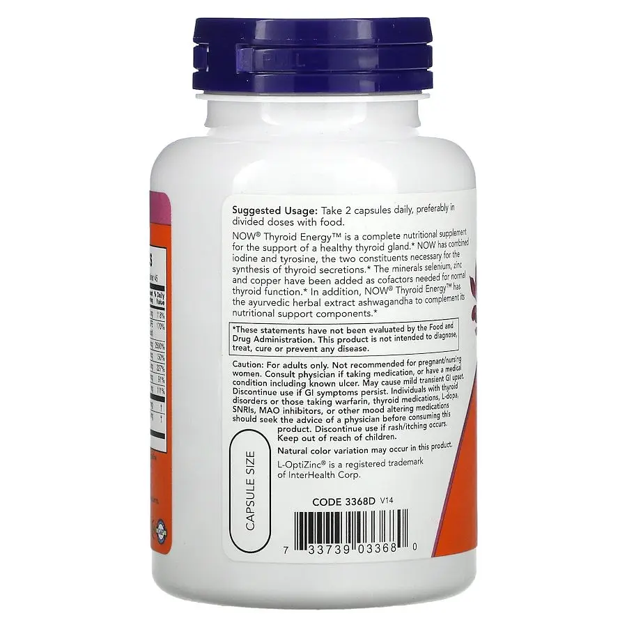 Комплекс для щитоподібної залози NOW Thyroid Energy, 90 вегакапсул - фото 3